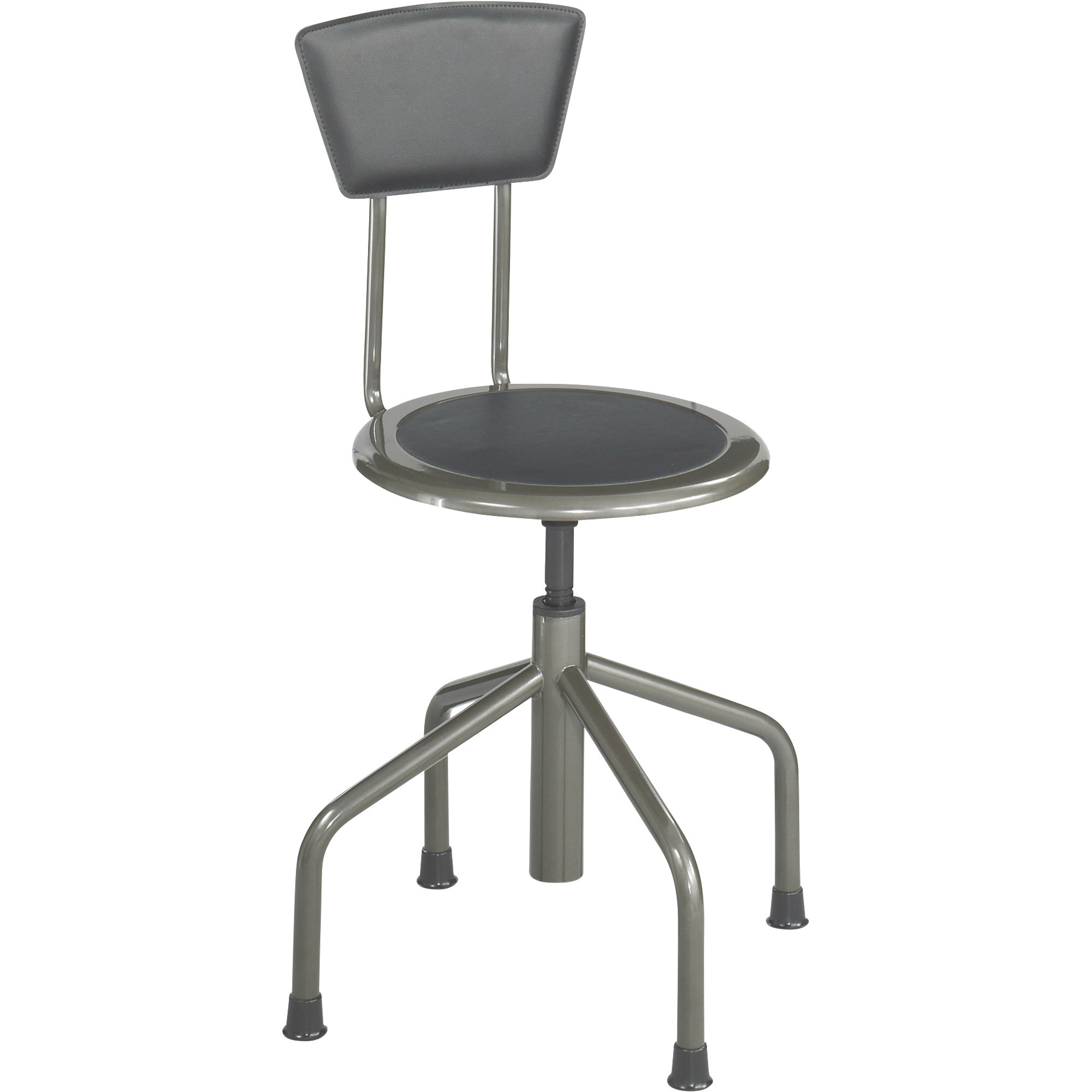 Safco Diesel Low Base Steel Industrial Stool with Back, 15in. Dia. x 30-36in.H, Pewter, Model# 6668